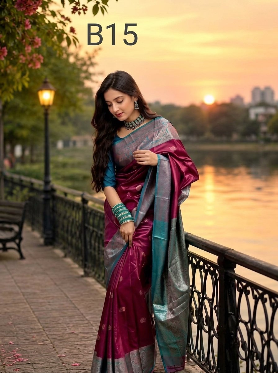Code-B15 কাঞ্জিভরম কাতান শাড়ি ব্লাউজ পিসসহ