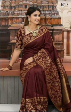 Code-B17 কাঞ্জিভরম কাতান শাড়ি ব্লাউজ পিসসহ