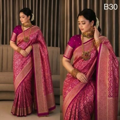 Code-B30 কাঞ্জিভরম কাতান শাড়ি ব্লাউজ পিসসহ