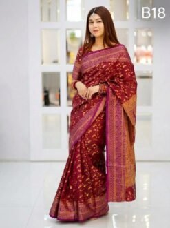 Code-B18 কাঞ্জিভরম কাতান শাড়ি ব্লাউজ পিসসহ